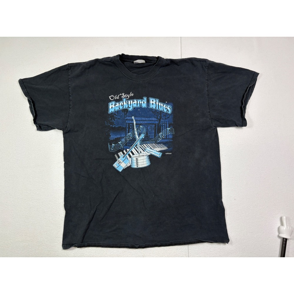 Port and Company Old Style Backyard Blues Graphic T-Shirt Mens XL Black Music